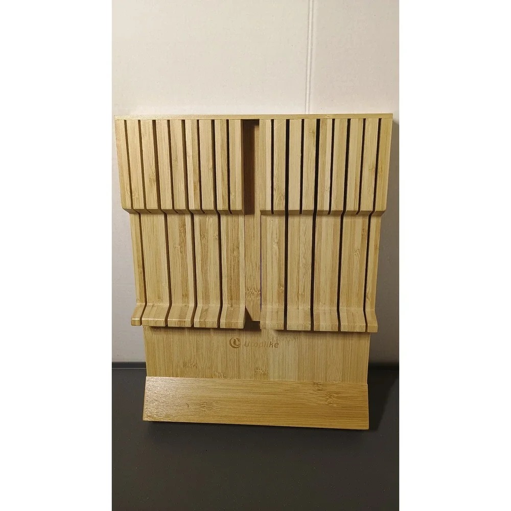 Utoplike Bamboo In-Drawer Knife Block Organizer Natural Wood Excellent Condition